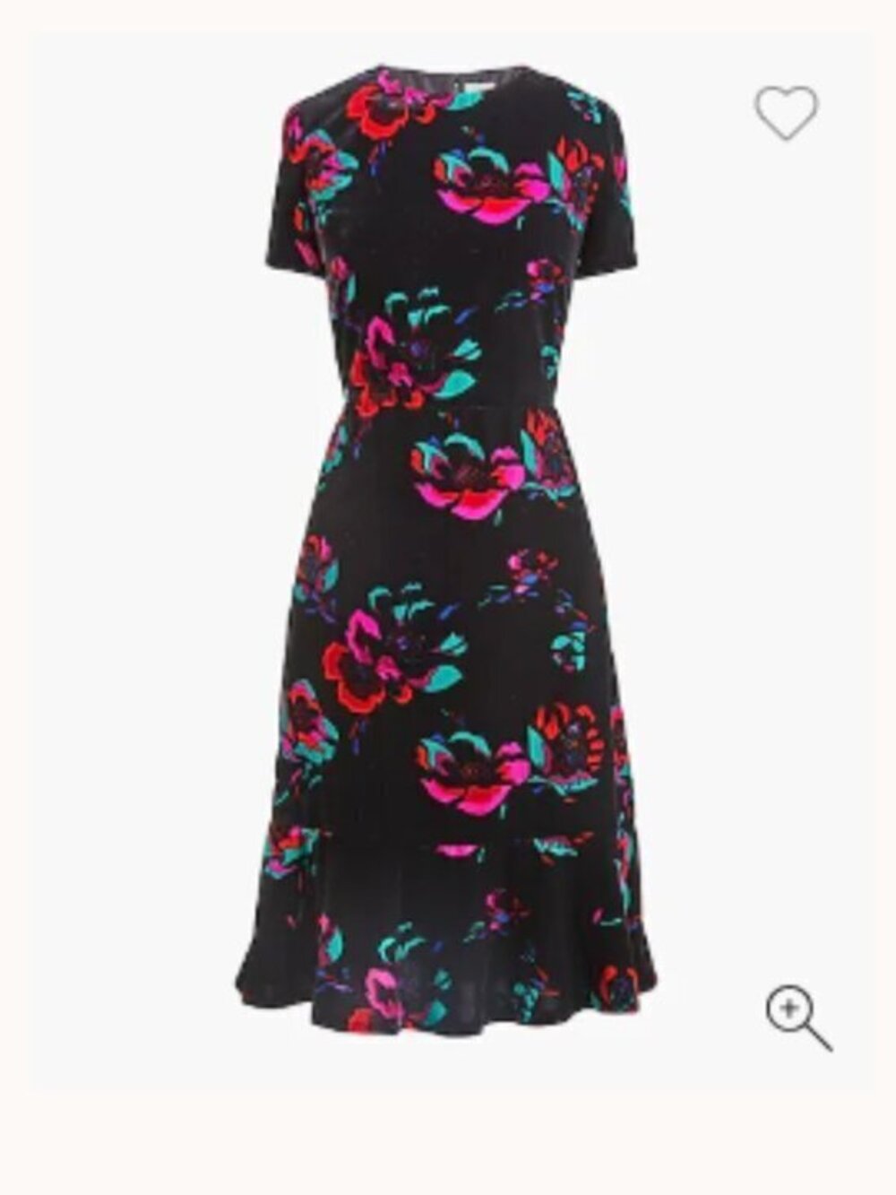 J. Crew Black Velvet Velour Short Sleeve Floral Flutter Dress Size 6 NWT